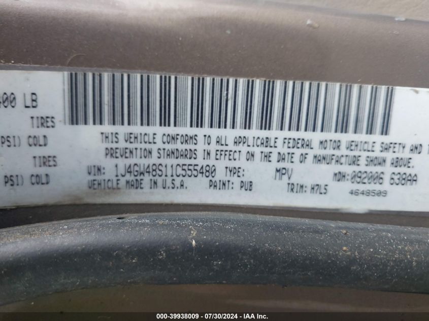 2001 Jeep Grand Cherokee Laredo VIN: 1J4GW48S11C555480 Lot: 39938009