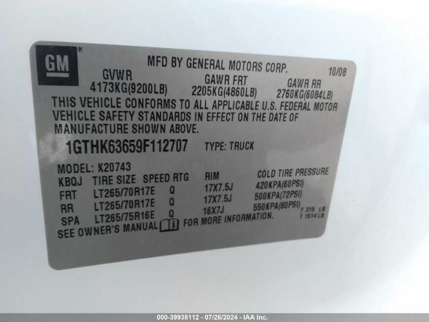 1GTHK63659F112707 2009 GMC Sierra 2500Hd Slt