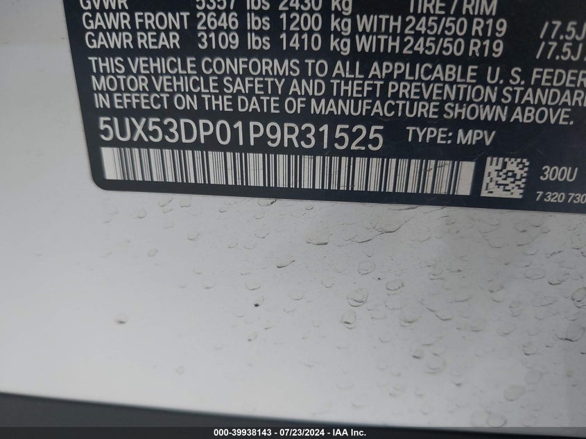 2023 BMW X3 XDRIVE30I - 5UX53DP01P9R31525