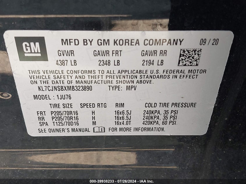 2021 CHEVROLET TRAX AWD LS - KL7CJNSBXMB323890