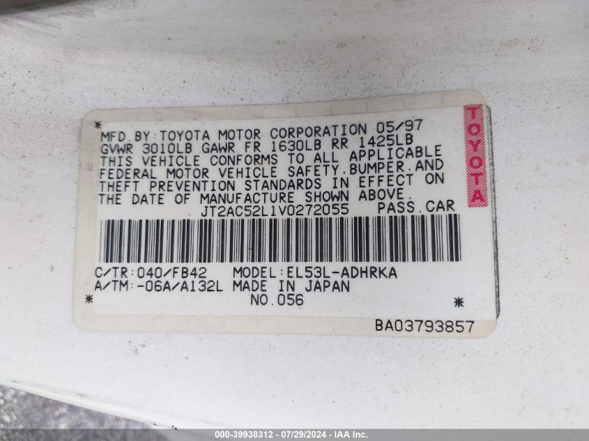 1997 Toyota Tercel Limited Edition VIN: JT2AC52L1V0272055 Lot: 39938312