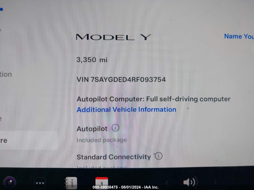 2024 Tesla Model Y Long Range/Rwd VIN: 7SAYGDED4RF093754 Lot: 39938475