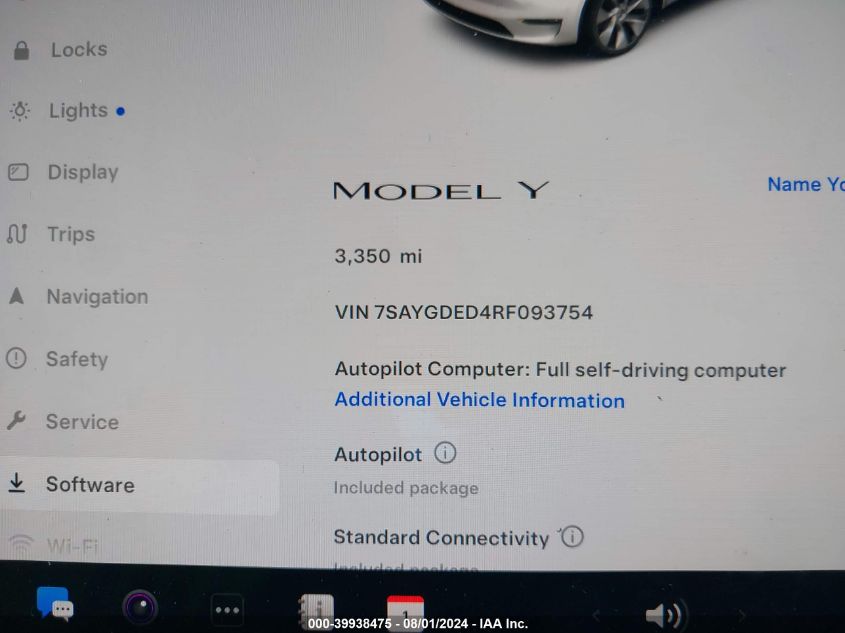 2024 Tesla Model Y Long Range/Rwd VIN: 7SAYGDED4RF093754 Lot: 39938475