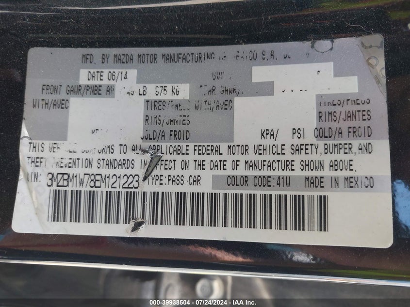 2014 MAZDA MAZDA3 I GRAND TOURING - 3MZBM1W78EM121223