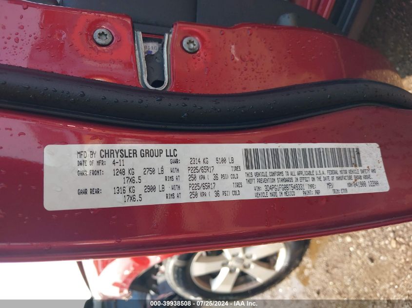 2011 Dodge Journey Mainstreet VIN: 3D4PG1FG8BT549331 Lot: 39938508