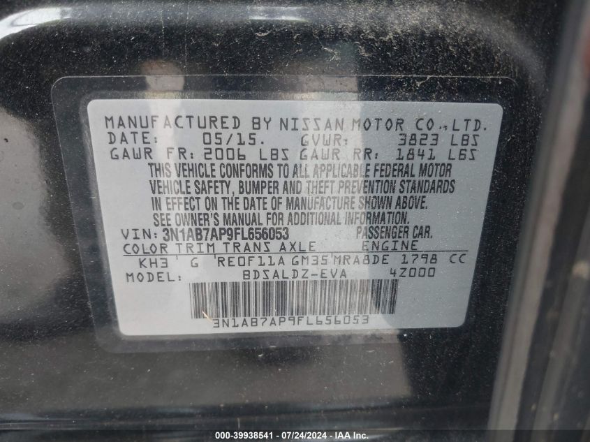 2015 Nissan Sentra S/Sv/Sr/Sl VIN: 3N1AB7AP9FL656053 Lot: 39938541