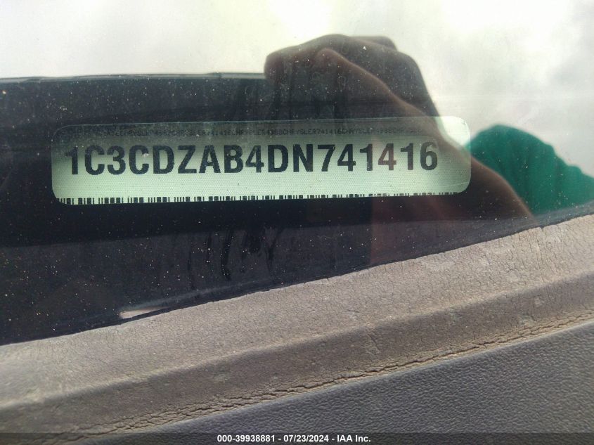 2013 Dodge Avenger Se VIN: 1C3CDZAB4DN741416 Lot: 39938881