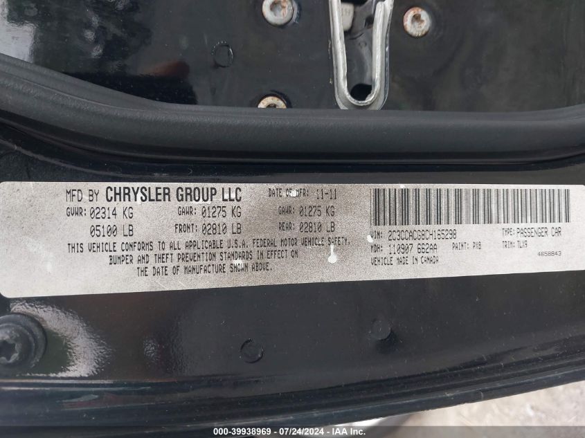 2012 Chrysler 300 Limited VIN: 2C3CCACG8CH165298 Lot: 39938969