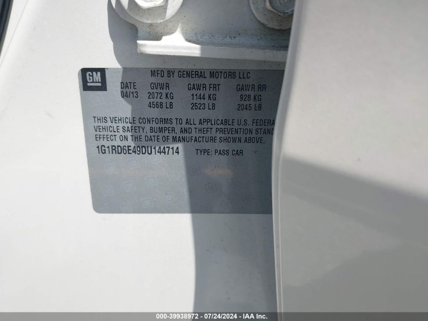 2013 CHEVROLET VOLT - 1G1RD6E49DU144714