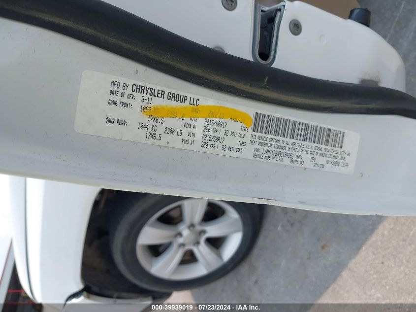 2011 Jeep Compass VIN: 1J4NT1FBXBD194392 Lot: 39939019