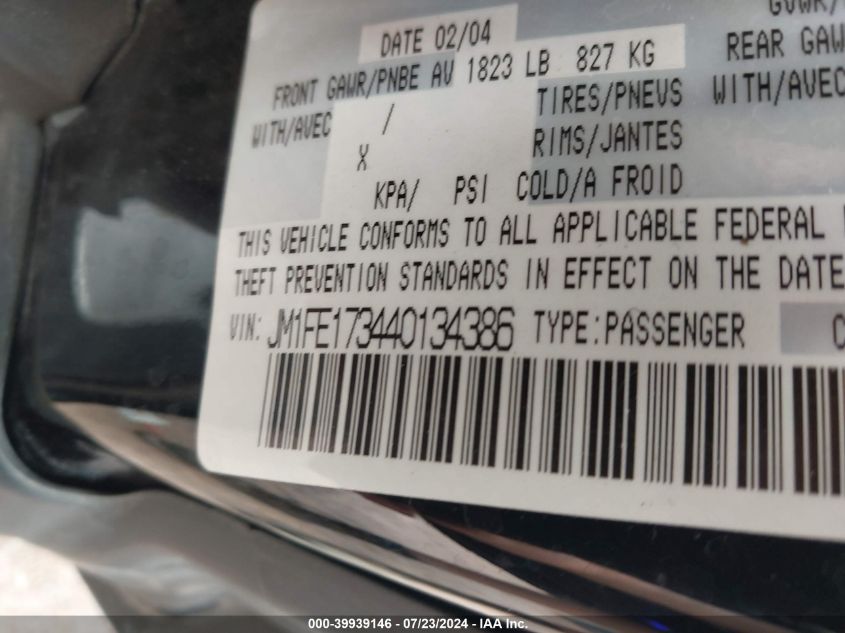 2004 Mazda Rx-8 6 Speed Manual VIN: JM1FE173440134386 Lot: 39939146