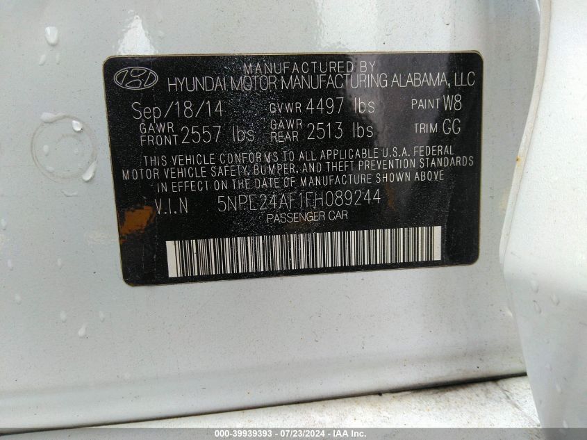 5NPE24AF1FH089244 | 2015 HYUNDAI SONATA