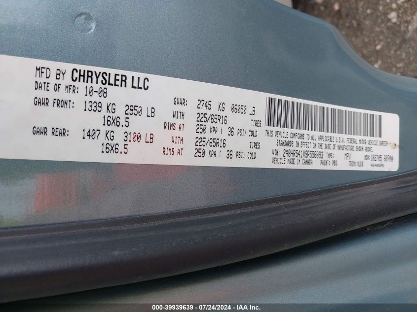 2009 Chrysler Town & Country Touring VIN: 2A8HR541X9R556093 Lot: 39939639