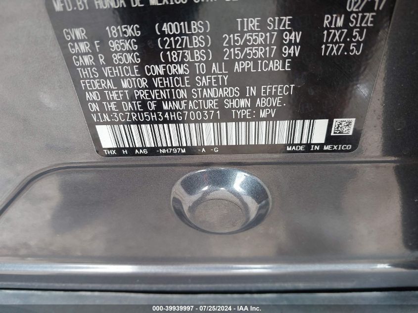 2017 HONDA HR-V LX - 3CZRU5H34HG700371