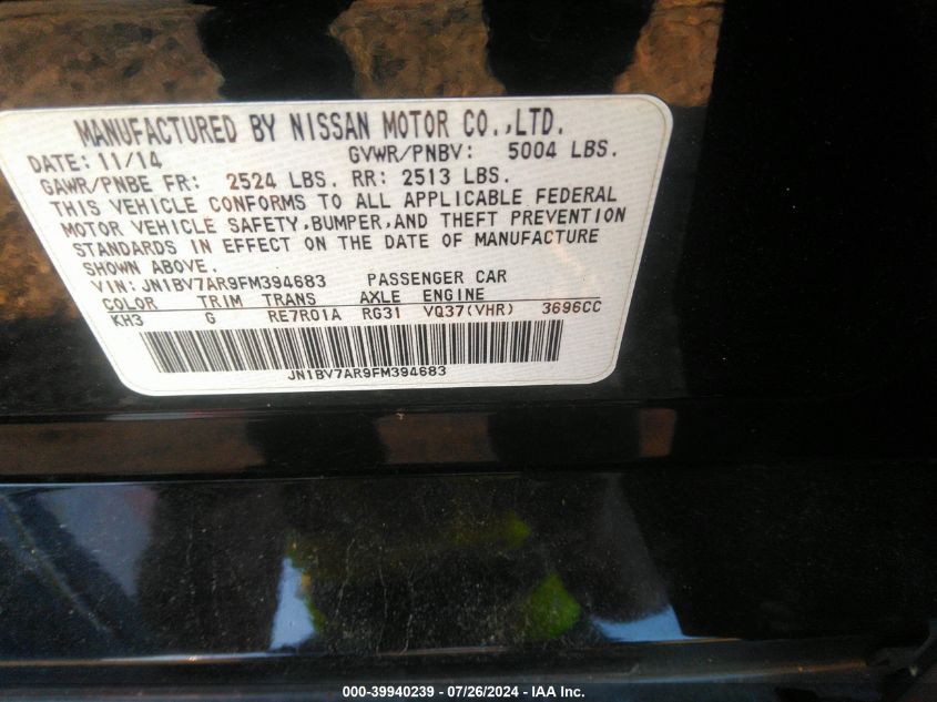 2015 INFINITI Q50 PREMIUM/SPORT - JN1BV7AR9FM394683