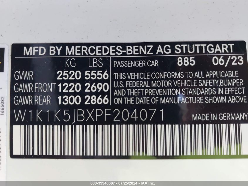 2023 Mercedes-Benz E 450 VIN: W1K1K5JBXPF204071 Lot: 39940387