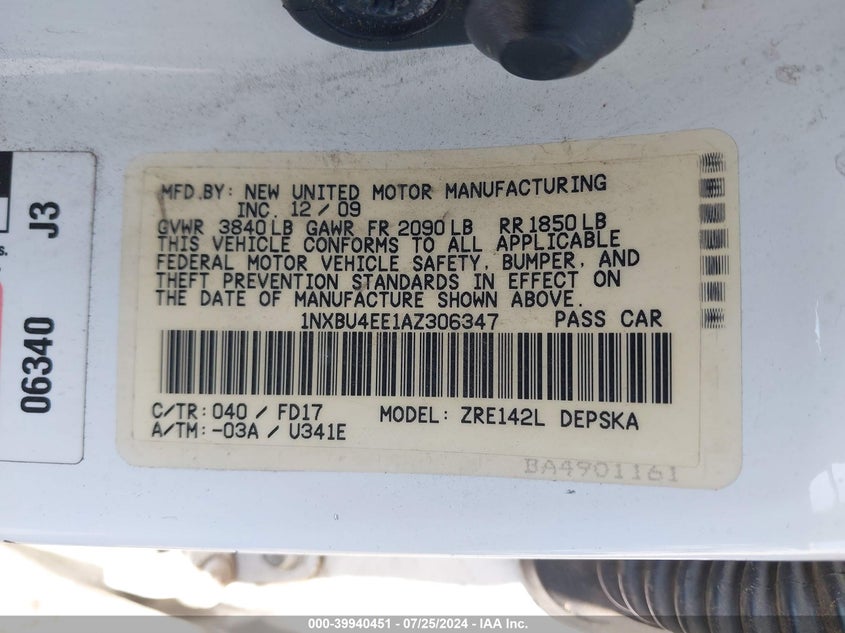 2010 Toyota Corolla S VIN: 1NXBU4EE1AZ306347 Lot: 39940451