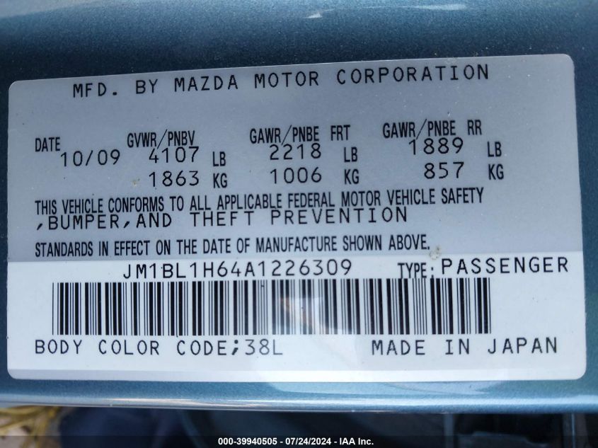 2010 Mazda Mazda3 S Grand Touring VIN: JM1BL1H64A1226309 Lot: 39940505