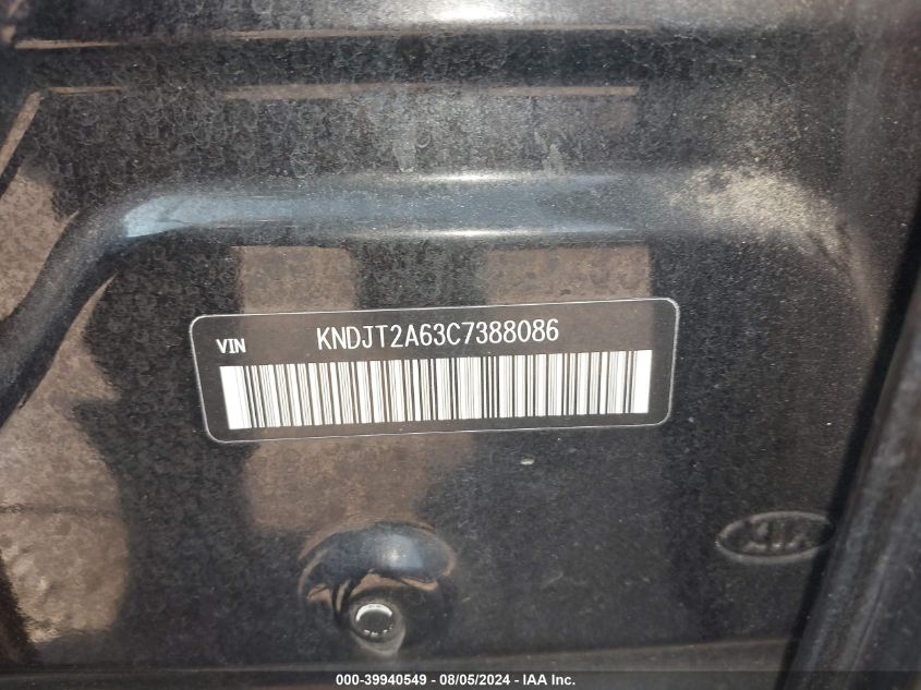 2012 Kia Soul + VIN: KNDJT2A63C7388086 Lot: 39940549