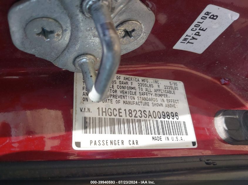 1995 Honda Accord Lx VIN: 1HGCE1823SA009896 Lot: 39940593