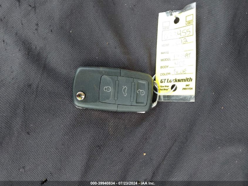 2012 Volkswagen Passat 2.5L Se VIN: 1VWBP7A39CC033455 Lot: 39940834