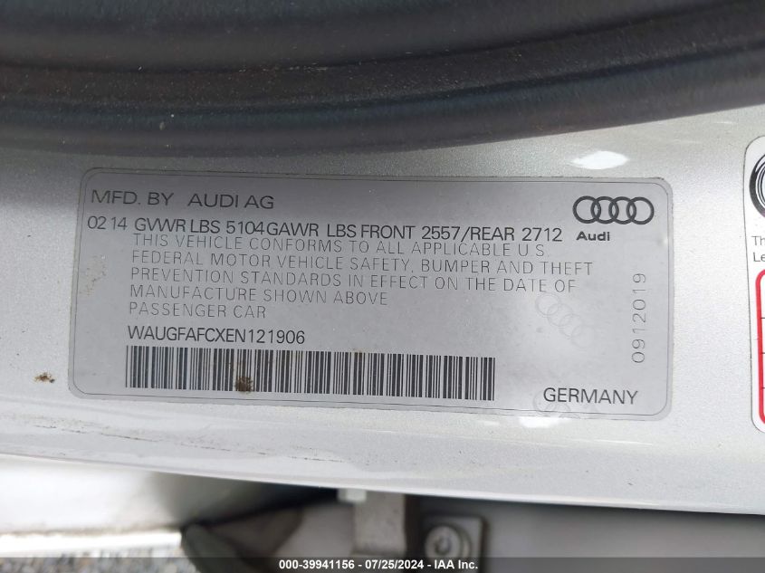 2014 Audi A6 2.0T Premium VIN: WAUGFAFCXEN121906 Lot: 39941156