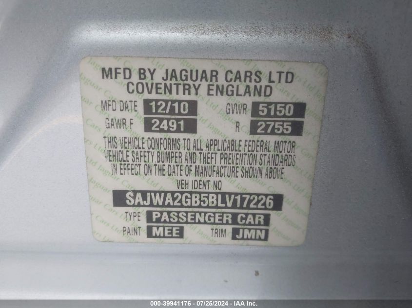 2011 Jaguar Xjl VIN: SAJWA2GB5BLV17226 Lot: 39941176