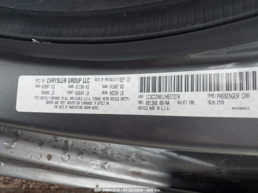 2013 Dodge Avenger Se VIN: 1C3CDZAB1DN537270 Lot: 39941278