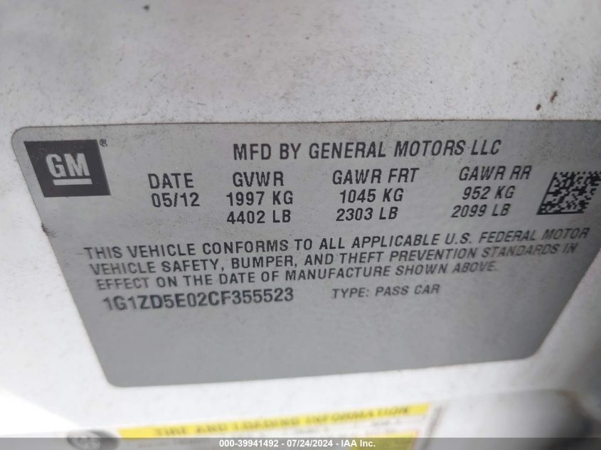 1G1ZD5E02CF355523 | 2012 CHEVROLET MALIBU