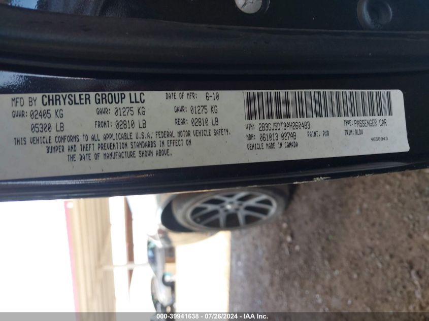 2010 Dodge Challenger R/T VIN: 2B3CJ5DT3AH260483 Lot: 39941638