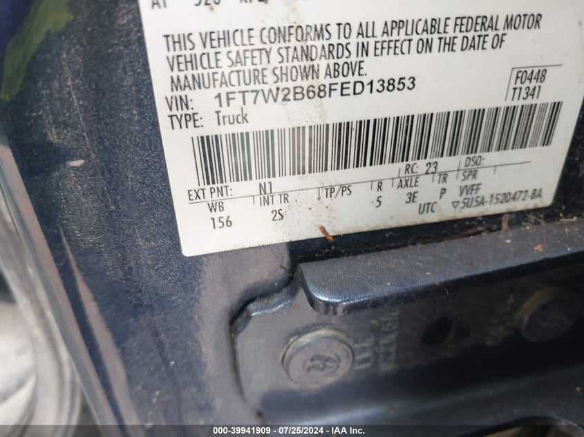 2015 Ford F-250 Xl VIN: 1FT7W2B68FED13853 Lot: 39941909