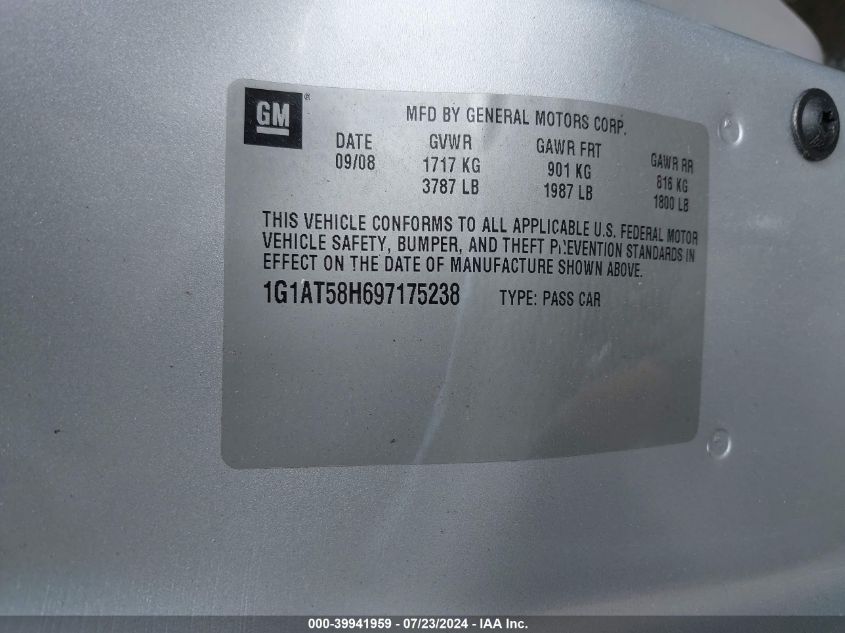 1G1AT58H697175238 | 2009 CHEVROLET COBALT