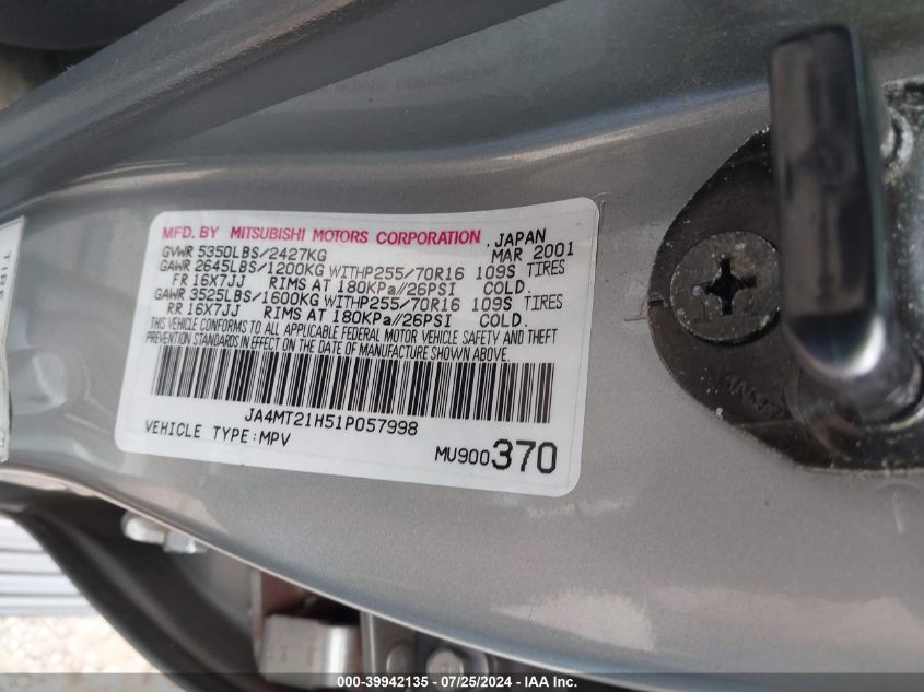 JA4MT21H51P057998 2001 Mitsubishi Montero Sport Es/Ls