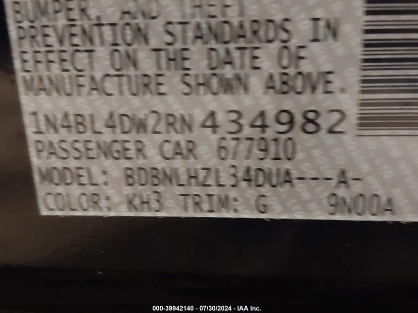 VIN 1N4BL4DW2RN434982 2024 NISSAN ALTIMA SV
