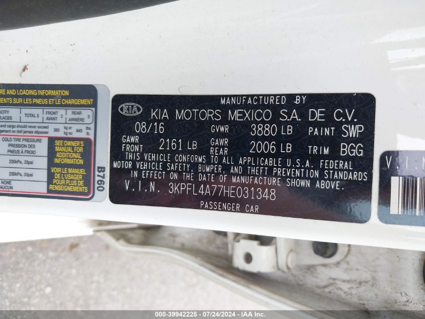 2017 Kia Forte Lx VIN: 3KPFL4A77HE031348 Lot: 39942225