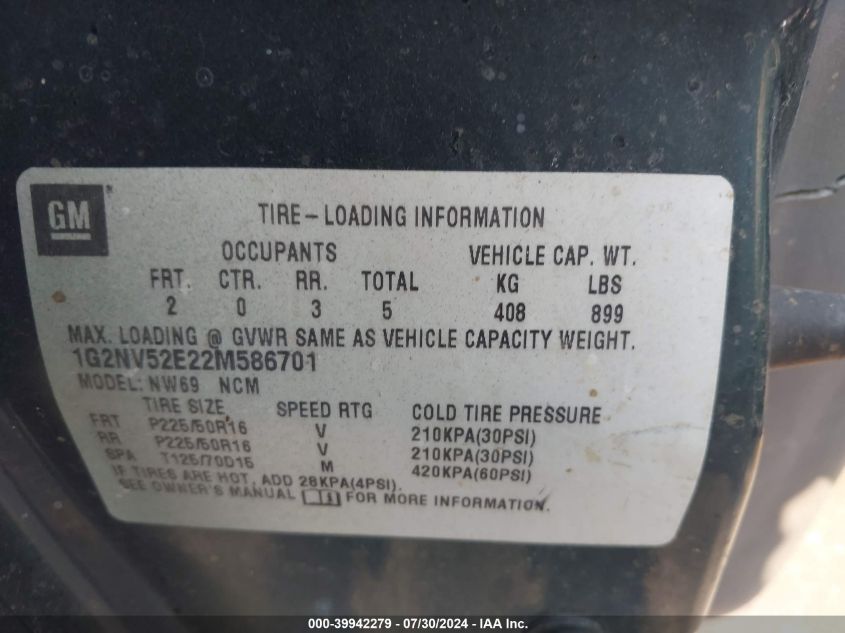 2002 Pontiac Grand Am Gt1 VIN: 1G2NV52E22M586701 Lot: 39942279