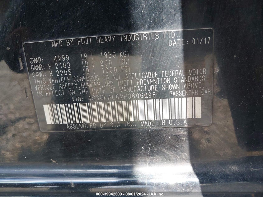 2017 Subaru Impreza 2.0I Sport VIN: 4S3GKAL62H3606098 Lot: 39942509