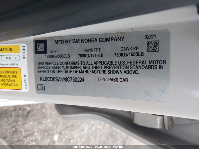 KL8CD6SA1MC750224 2021 Chevrolet Spark Fwd 1Lt Automatic