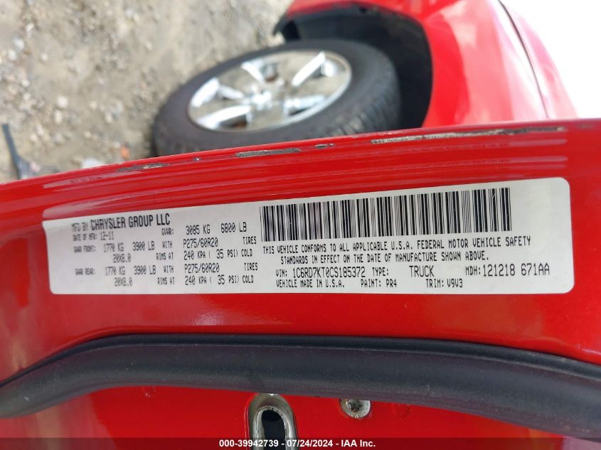 2012 Ram 1500 St VIN: 1C6RD7KT0CS185372 Lot: 39942739
