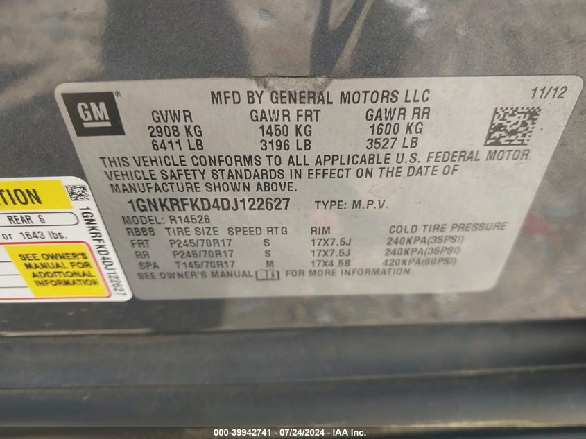 2013 CHEVROLET TRAVERSE LS - 1GNKRFKD4DJ122627