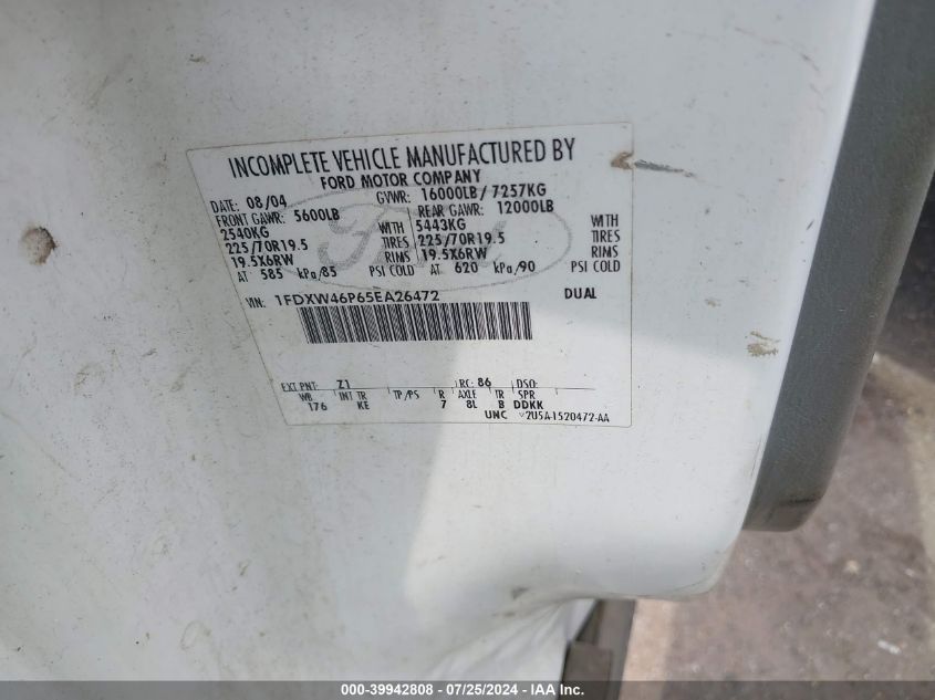 2005 Ford F-450 Lariat/Xl/Xlt VIN: 1FDXW46P65EA26472 Lot: 39942808