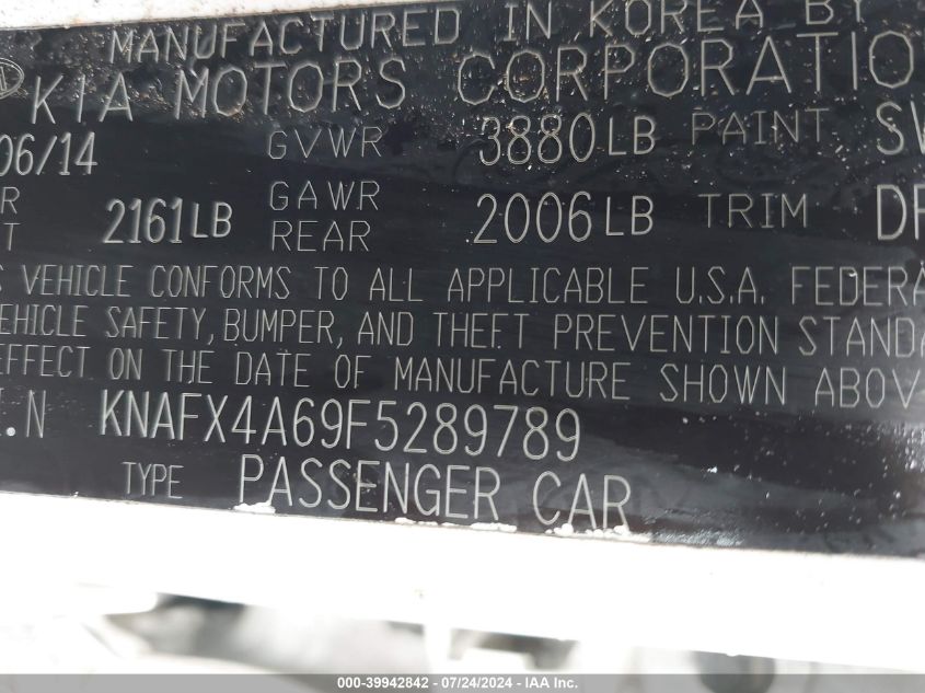 2015 Kia Forte Lx VIN: KNAFX4A69F5289789 Lot: 39942842