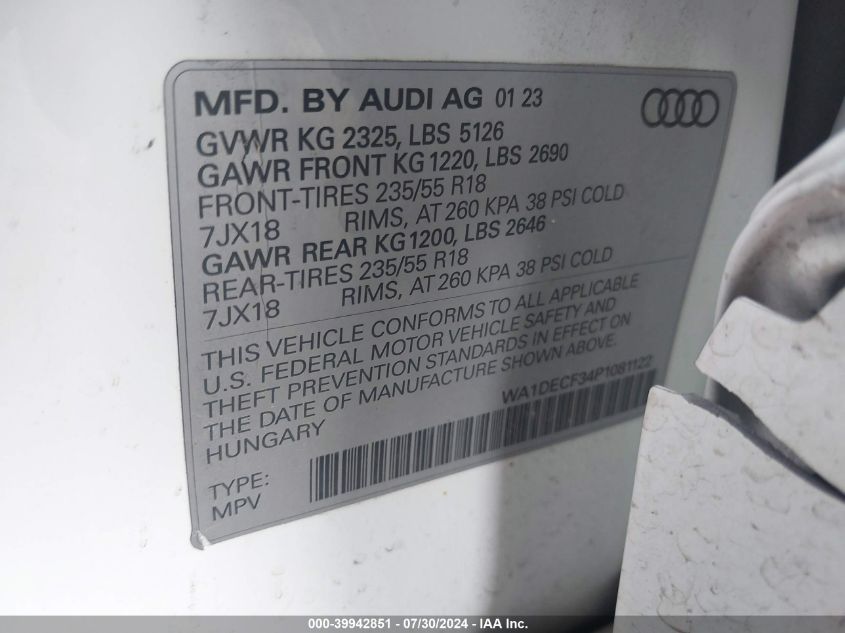 2023 Audi Q3 Premium S Line 45 VIN: WA1DECF34P1081122 Lot: 39942851