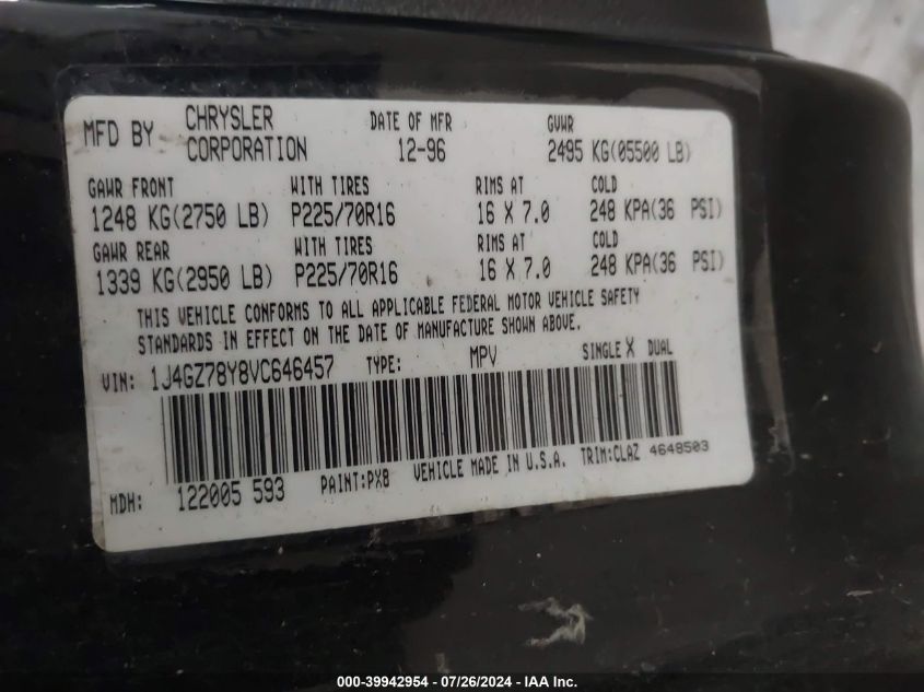 1997 Jeep Grand Cherokee Limited VIN: 1J4GZ78Y8VC646457 Lot: 39942954