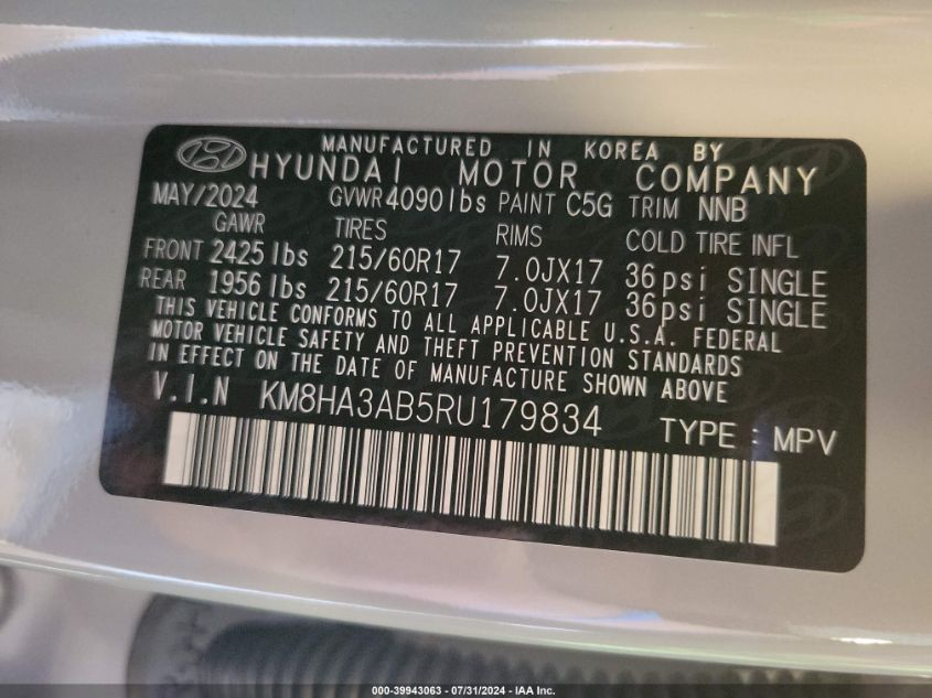 KM8HA3AB5RU179834 2024 Hyundai Kona Se