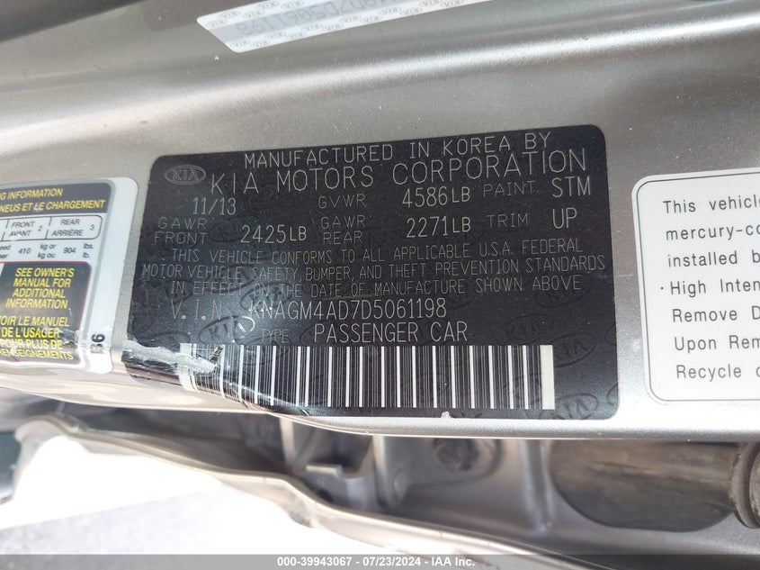 2013 KIA OPTIMA HYBRID EX - KNAGM4AD7D5061198