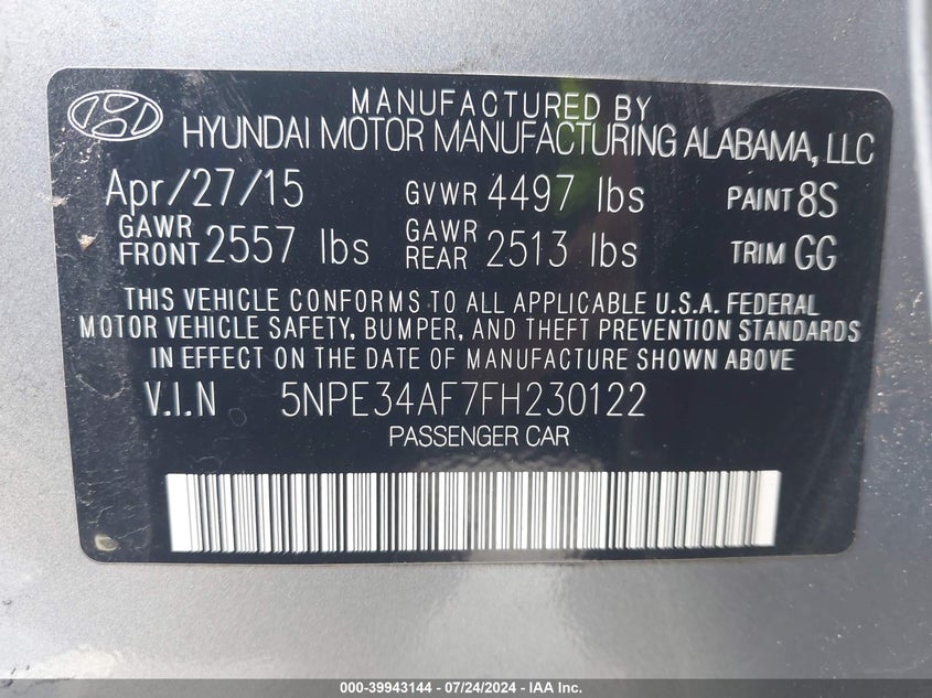 2015 HYUNDAI SONATA SPORT - 5NPE34AF7FH230122