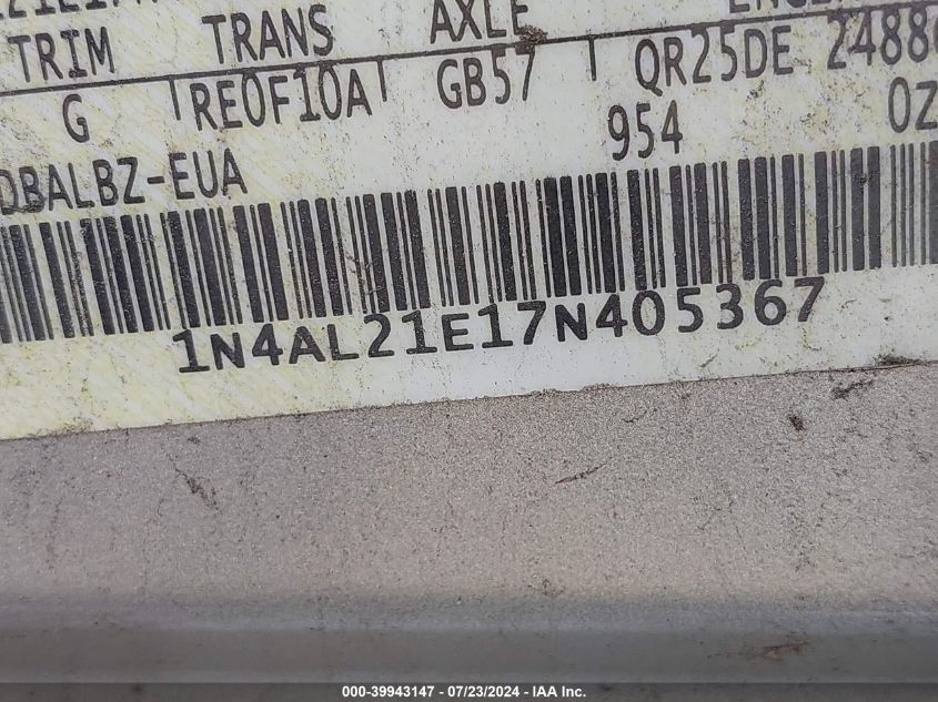 2007 Nissan Altima 2.5 S VIN: 1N4AL21E17N405367 Lot: 39943147