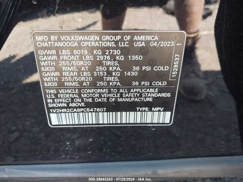 1V2HR2CA9PC547607 2023 Volkswagen Atlas 3.6L V6 Se W/Technology