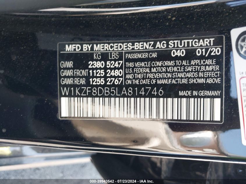 W1KZF8DB5LA814746 2020 Mercedes-Benz E 350